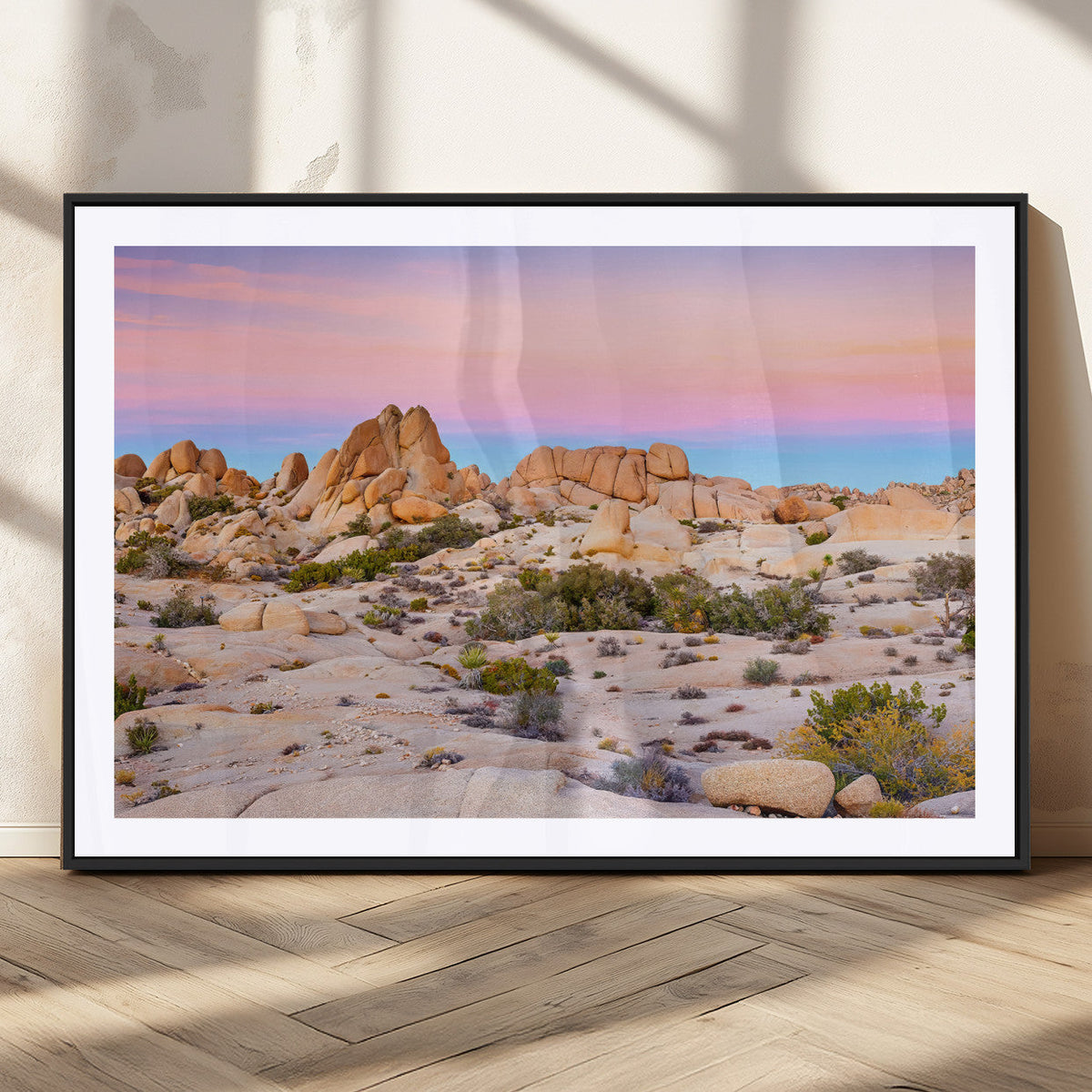 Vibrant Sunset Sky Wall Art Canvas Print, Framed Joshua Tree Desert Artwork