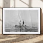Black White Ocean Wall Art Canvas Print, Framed Monochrome Diving into Water Artwork