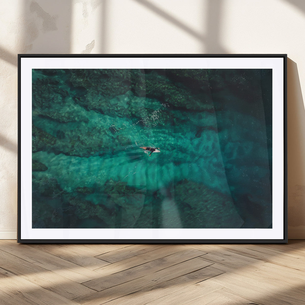 Ocean Surf Wall Art Canvas Print, Framed Vibrant Blue Waters Seascape Artwork