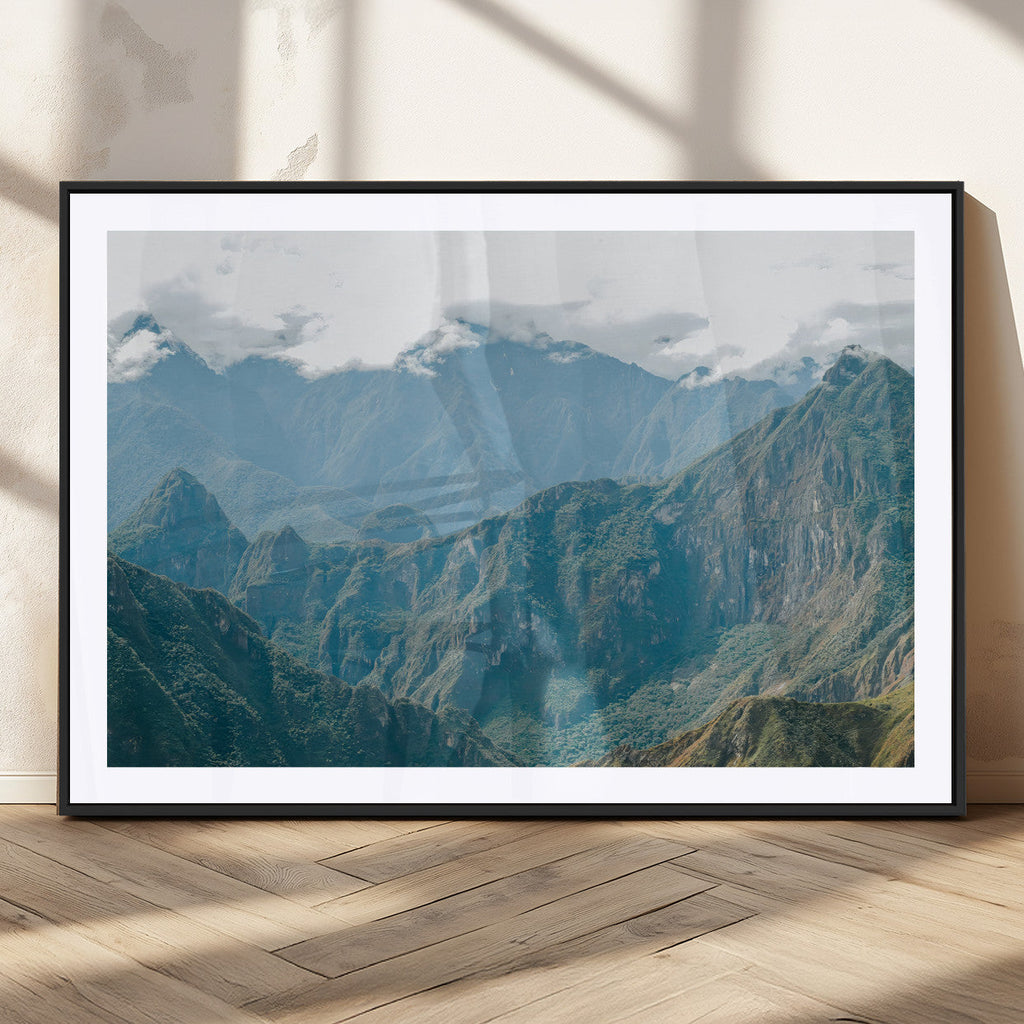 Misty Mountain Wall Art Canvas Print, Framed Cloudy Andean Art, Rugged Mountain Landscape