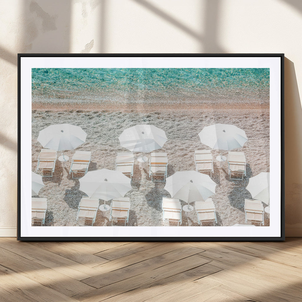 Calm Beach Wall Art | Framed Turquoise Water Canvas Artwork