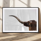 Texas Longhorn Wall Art Canvas Print, Framed Minimalist Cow Art, Ranch Style Decor