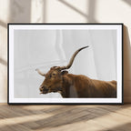 Longhorn Cow Wall Art Canvas Print, Framed Rustic Texas Bull Animal Decor