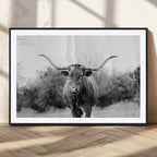 Longhorn Photography Wall Art Canvas Print, Framed Western Cow Texas Ranch Decor