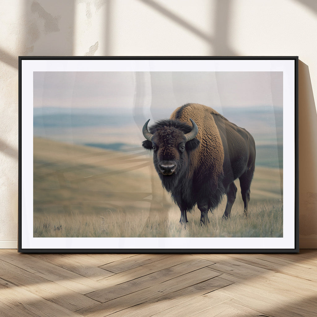 Bison Wall Art Canvas Print, Framed American Buffalo Rustic Western Artwork