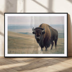 Bison Wall Art Canvas Print, Framed American Buffalo Rustic Western Artwork