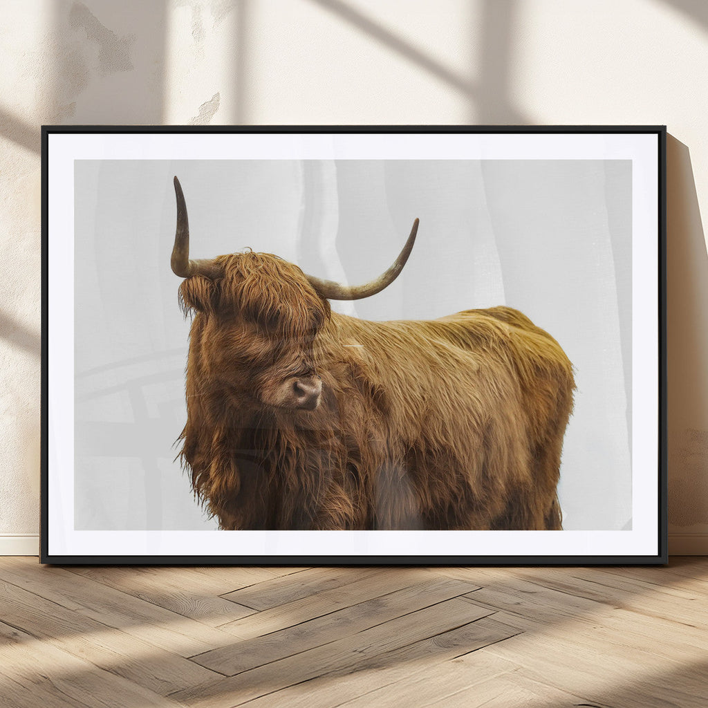 Highland Cow Wall Art Canvas Print, Framed Rustic Farmhouse Animal Portrait