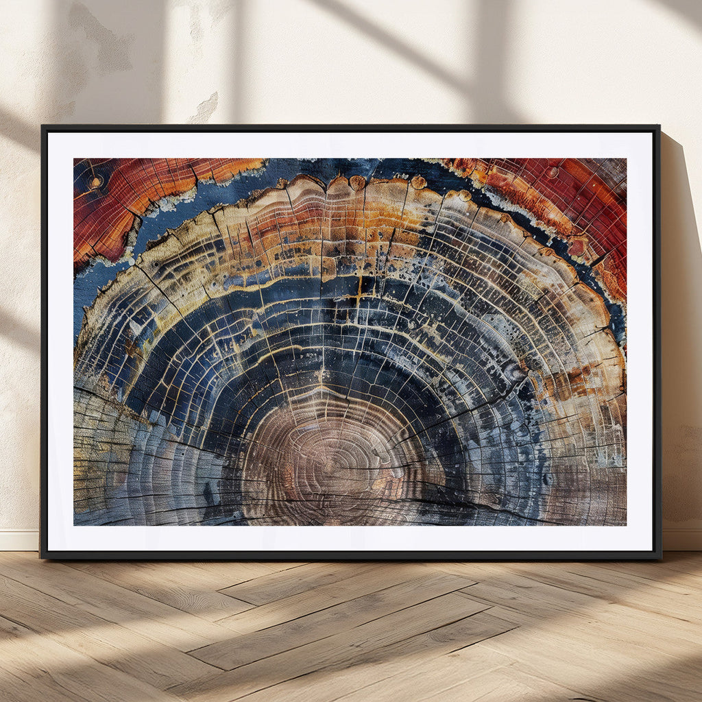 Tree Rings Wall Art Canvas Print, Framed Petrified Wood Art, Modern Rustic Decor