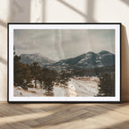 Mountain Landscape Wall Art Canvas Print, Framed Snowy Peaks Alpine Winter