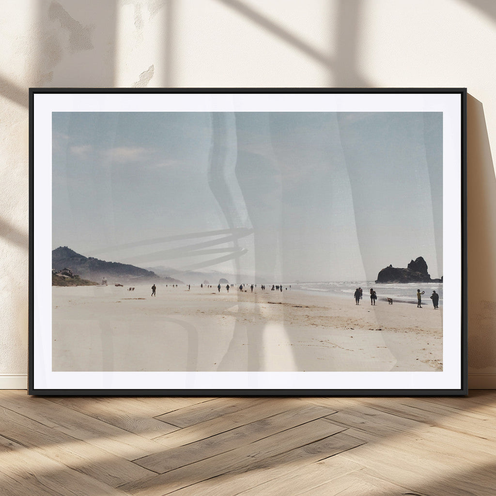 Minimalist Beach Wall Art Canvas Print, Framed Coastal Serenity Soft Sand
