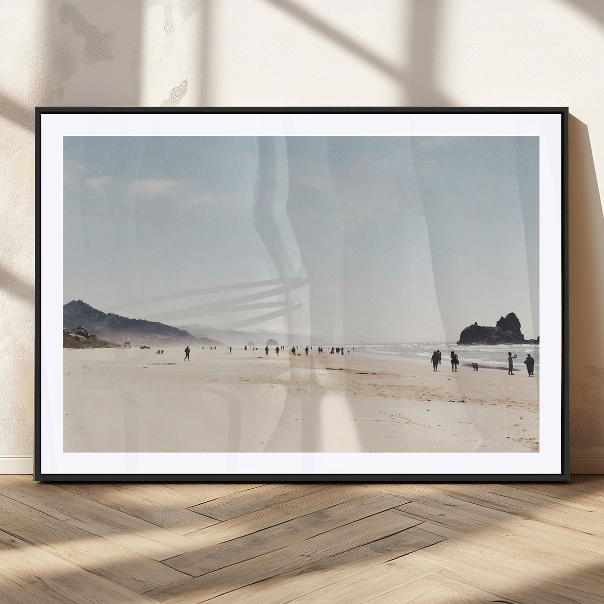 Minimalist Beach Wall Art Canvas Print, Framed Coastal Serenity Soft Sand