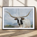 Texas Longhorn Wall Art Canvas Print, Framed Western Rustic Farmhouse