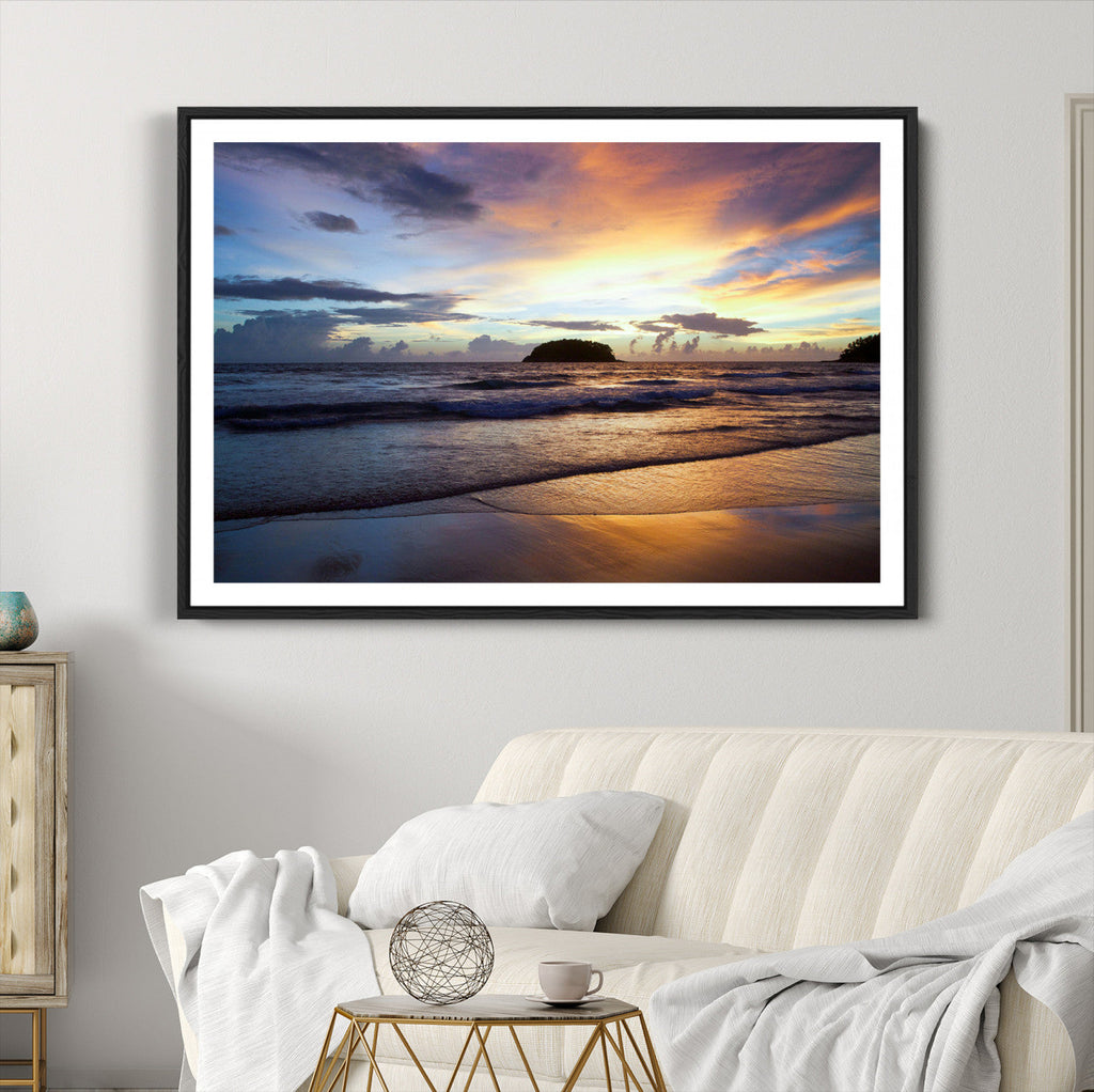 Beach Sunset Wall Art Canvas Print, Tropical Ocean Waves