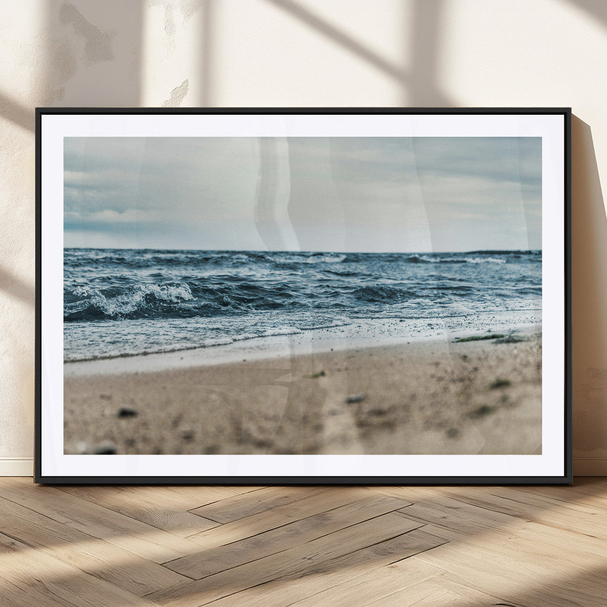 Ocean Wall Art Canvas Print, Framed Moody Seascape with Waves and Horizon