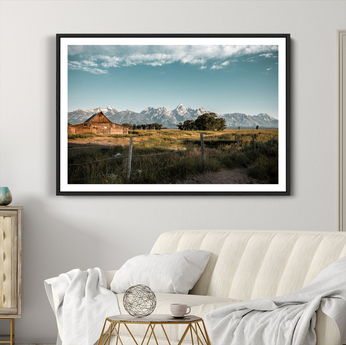 Rustic Farmhouse Wall Art Canvas Print, Teton Range Mormon Row Barn