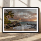 Tropical Beach Wall Art Canvas Print, Vibrant Hawaiian Sunset with Ocean Waves