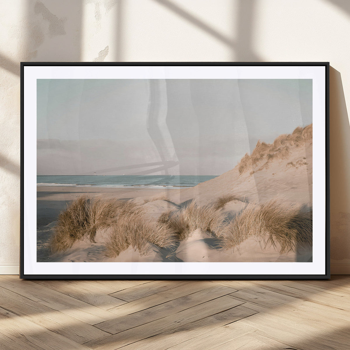 Beach Landscape Wall Art Canvas Print, Framed Sand Dune Photography, Minimalist Seascape Coastal Decor