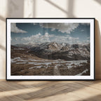 Mountain Landscape Wall Art Canvas Print, Framed Snowy Peaks Art, Rugged Highlands Rustic Adventure Decor