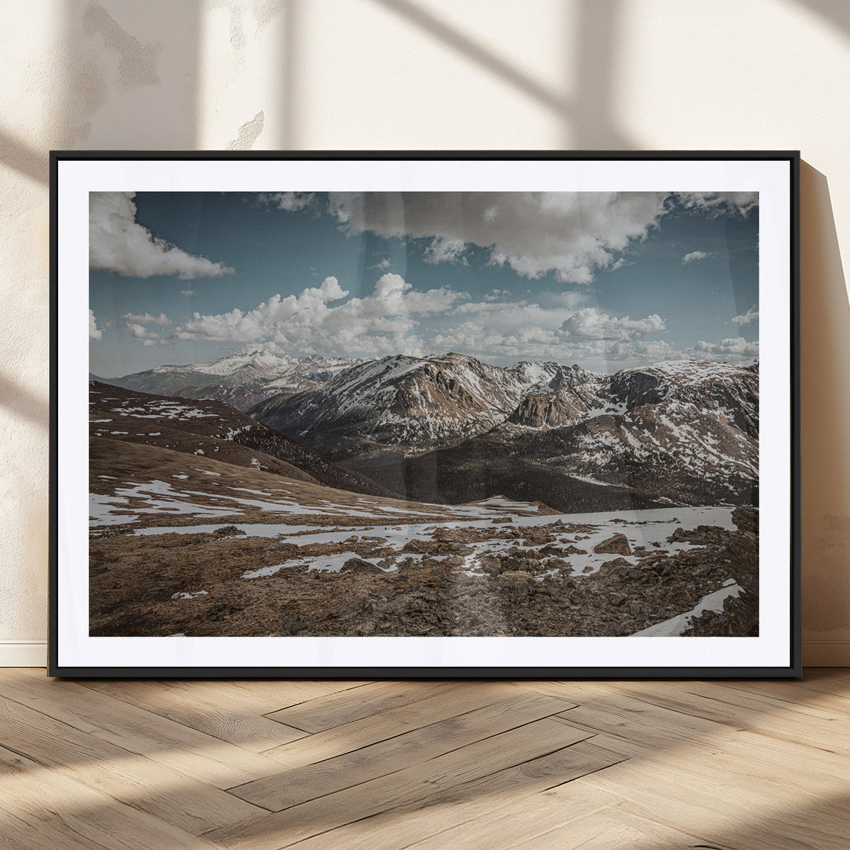 Mountain Landscape Wall Art Canvas Print, Framed Snowy Peaks Art, Rugged Highlands Rustic Adventure Decor
