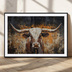 Abstract Longhorn Bull Wall Art Canvas Print, Vintage Western Texas Steer Artwork