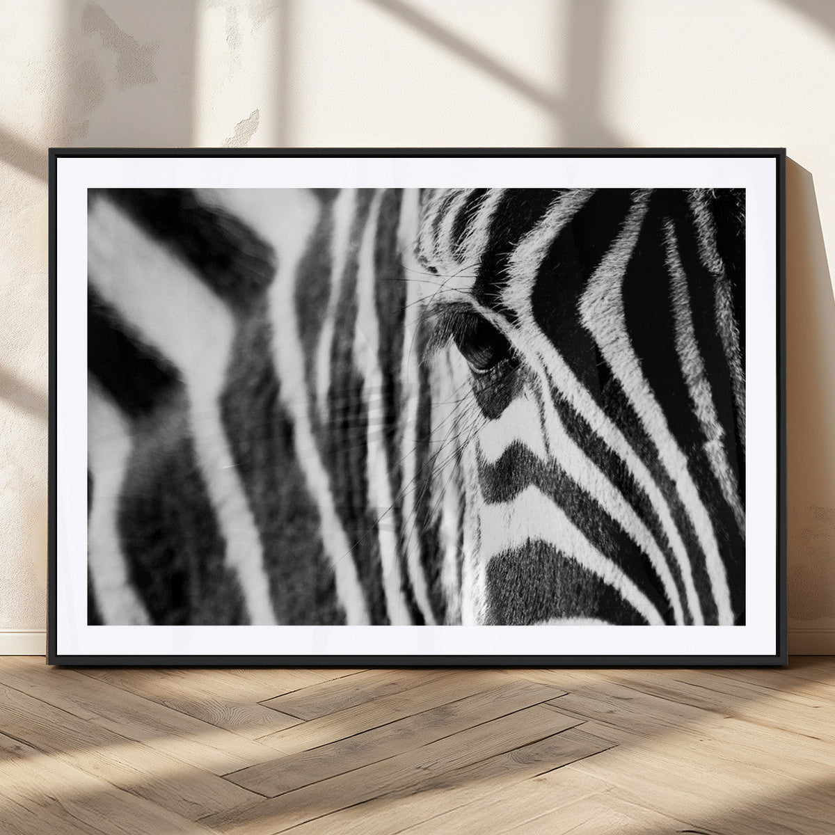 Zebra Stripes Wall Art Canvas Print, Black and White Close Up Wildlife Pattern