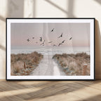 Coastal Pathway Canvas Wall Art Print, Framed Seaside Landscape with Beach and Birds
