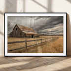Rustic Farm Barn Wall Art Canvas Print, Stormy Sky Country Decor