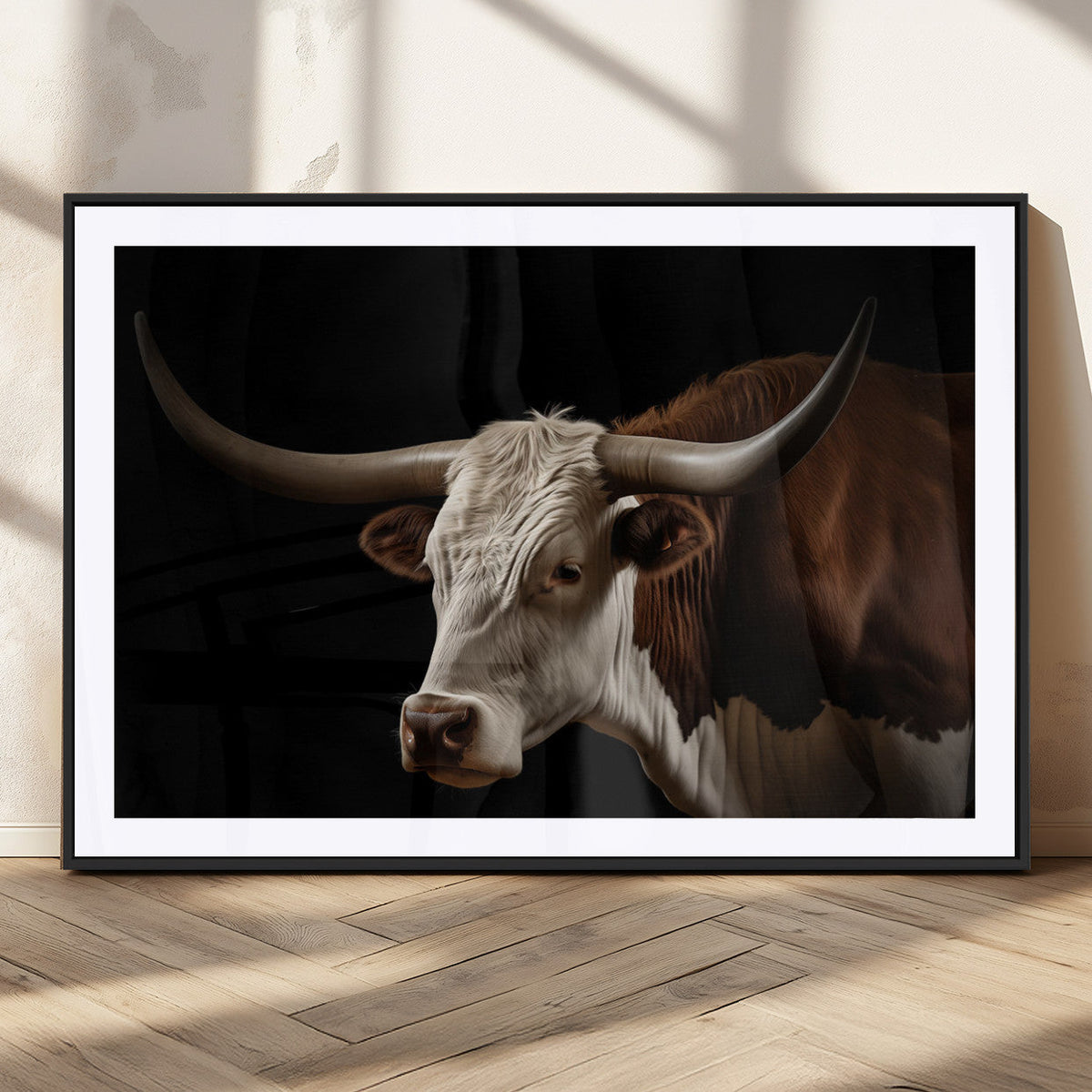 Texas Longhorn Bull Canvas Wall Art, Rustic Western Farmhouse Decor