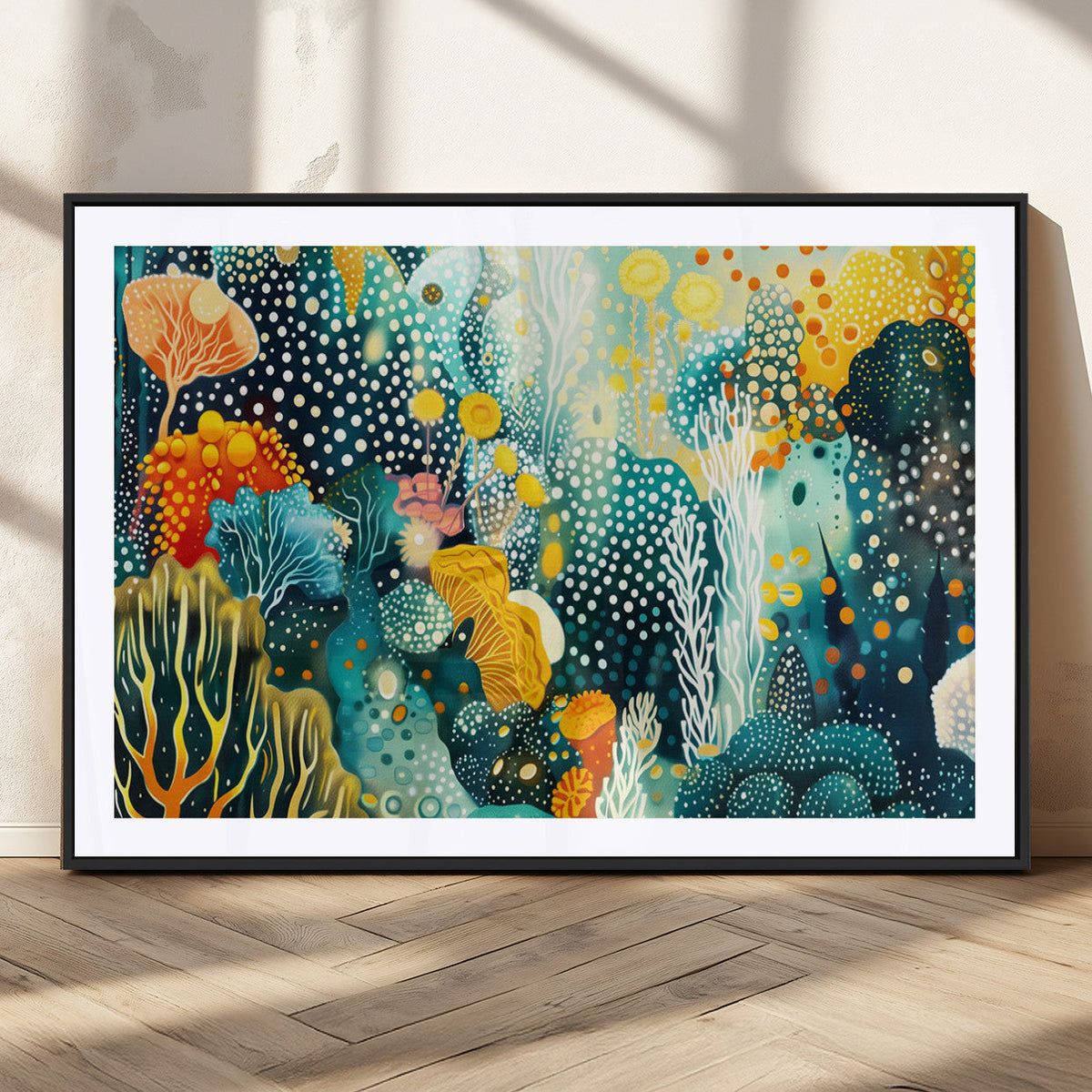 Luminous Abstract Ocean Garden Wall Art Canvas Print, Vibrant Coral Reef Marine Life