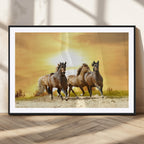 Wild Horses Wall Art Canvas Print, Framed Galloping Herd