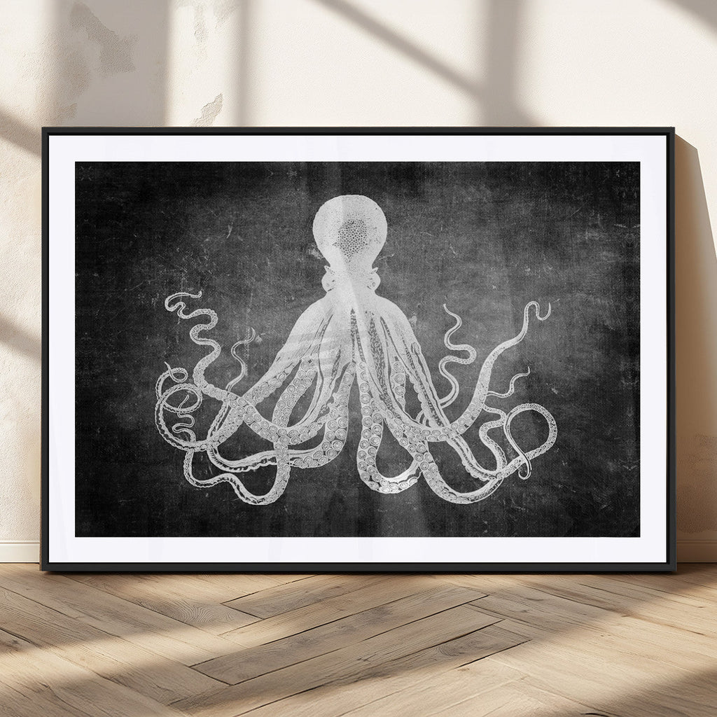 Black White Octopus Wall Art Canvas Print