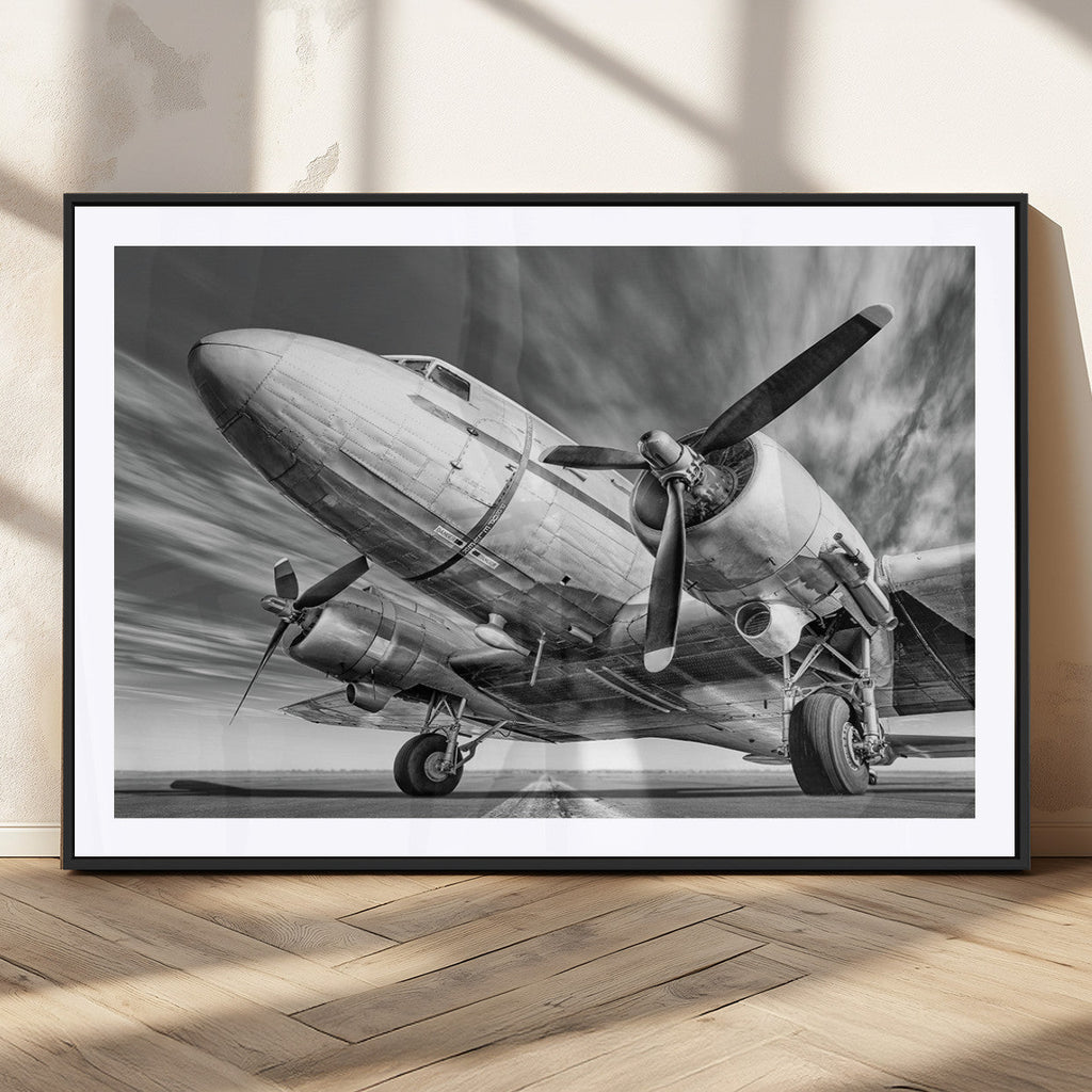 Vintage Airplane on Runway Canvas Print
