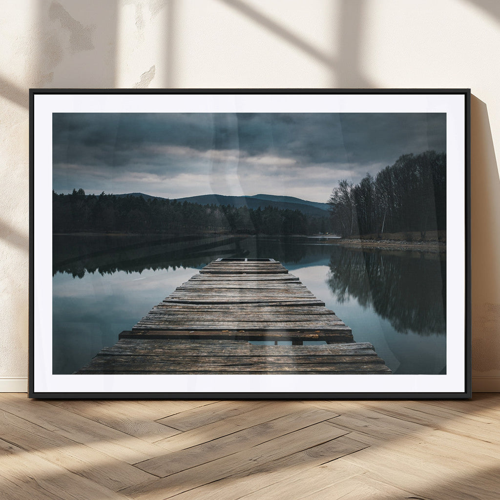 Wooden Bridge Near Lake Wall Art Canvas Print