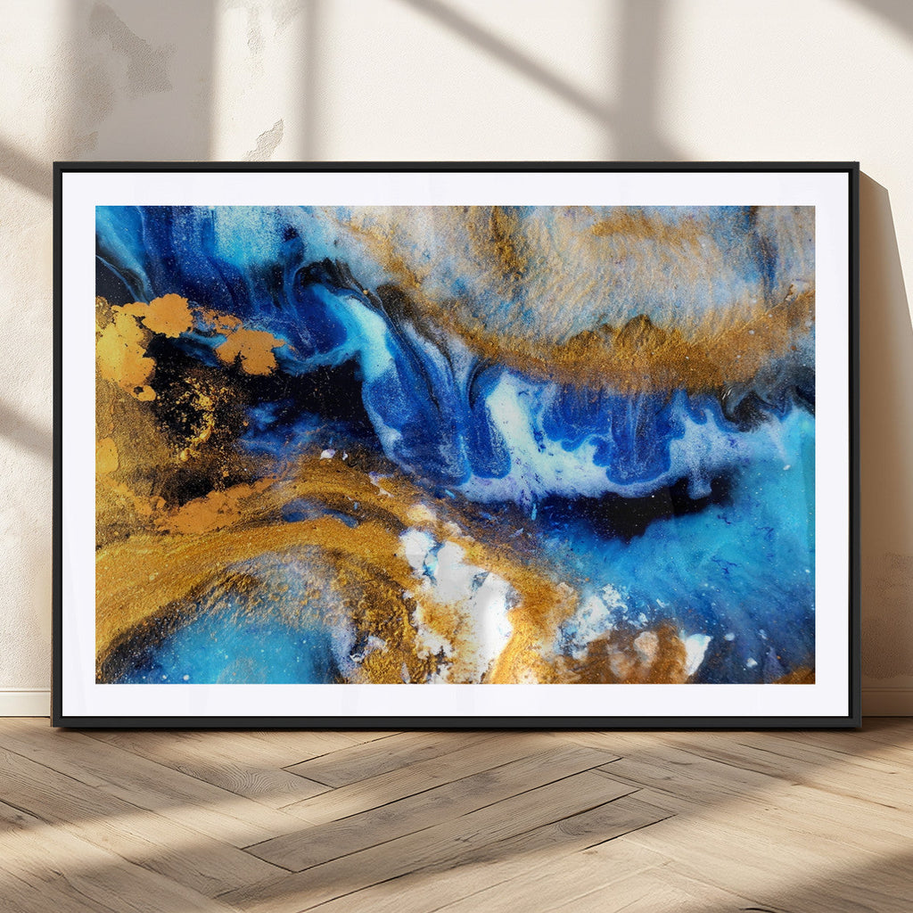 Blue Orange Marble Fluid Effect Canvas Wall Art Print