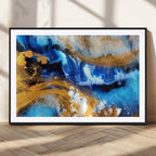 Blue Orange Marble Fluid Effect Canvas Wall Art Print