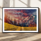 Mountain and Daylight Red Sunset Wall Art Canvas Print
