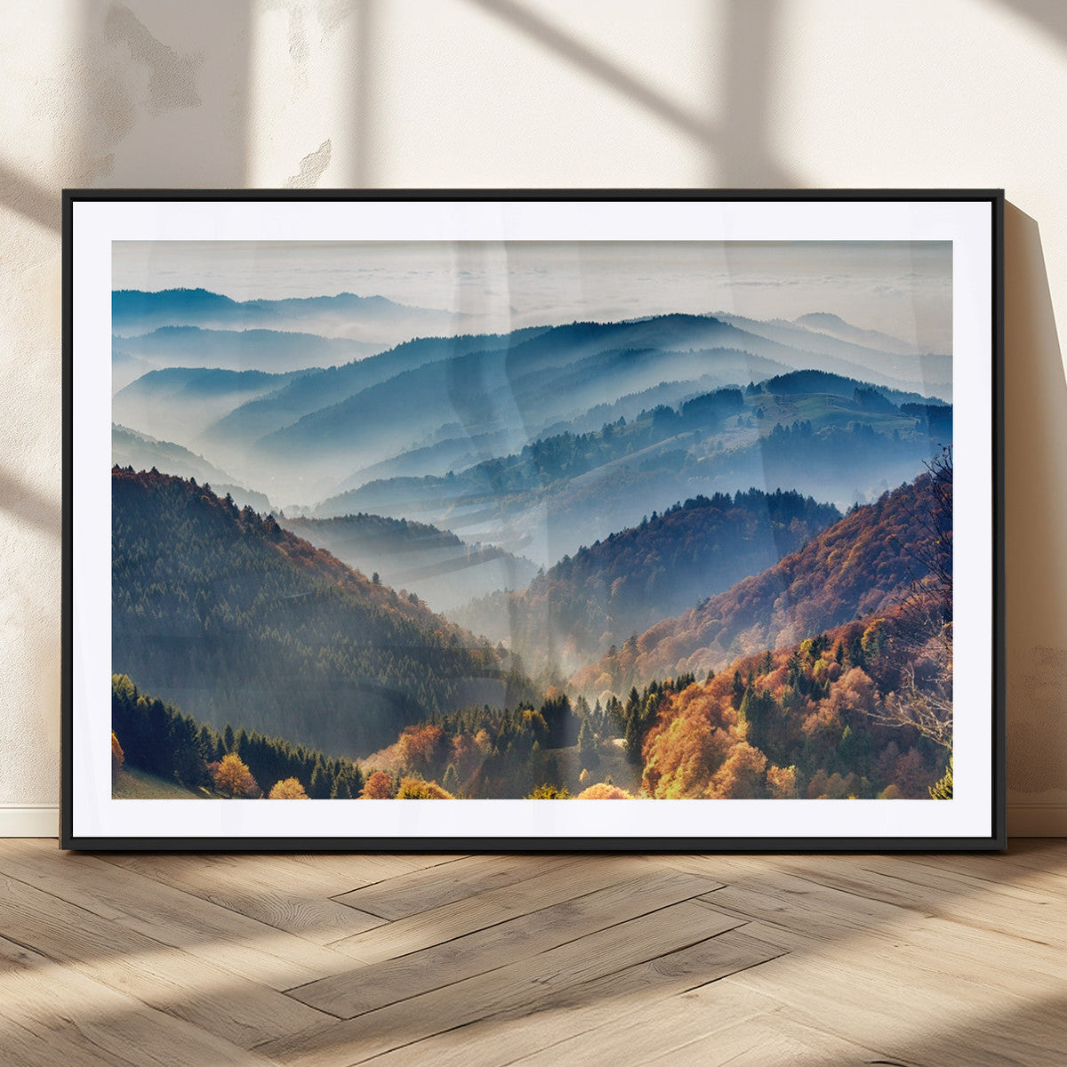 Misty Mountain Sunrise Triptych Canvas Print | Autumn Landscape Wall Art