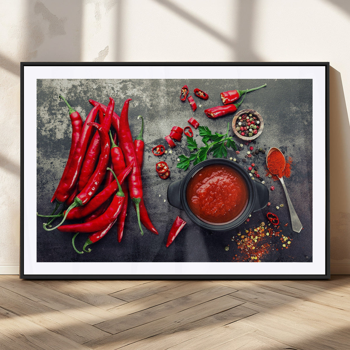 Red Chili Peppers Wall Art Kitchen Artwork Canvas Print