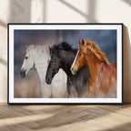 Animal Wall Art Three Horses Farmhouse Art Canvas Print