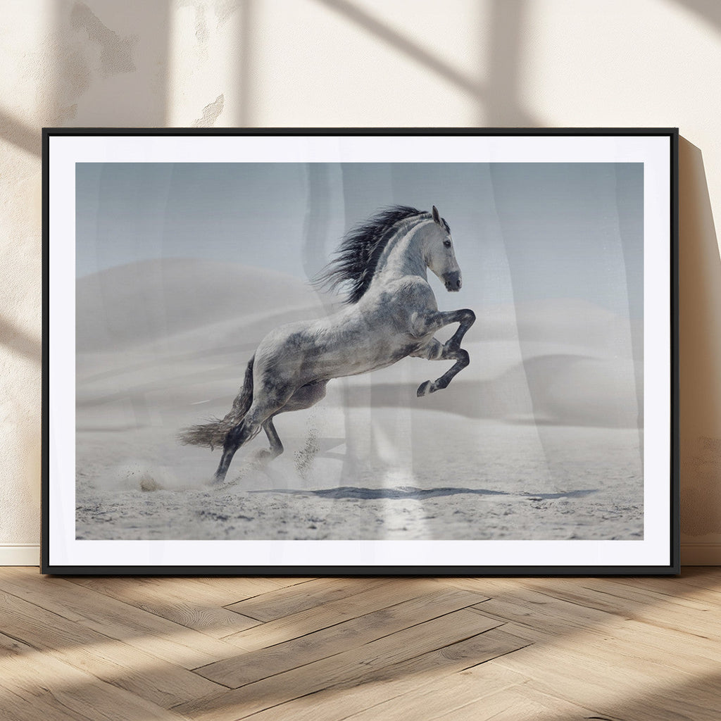Prancing Horse Desert Large Wall Art Canvas Print, Majestic Horse Animal Artwork