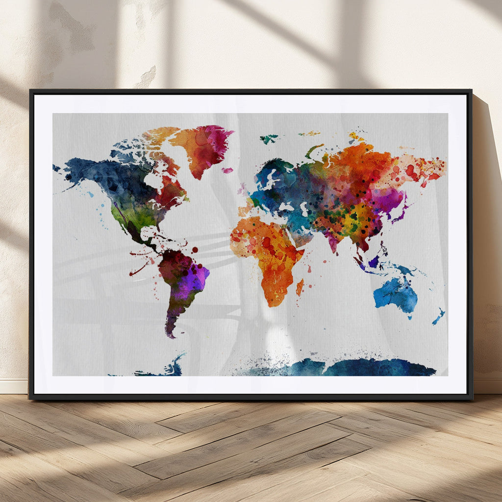 Bold Colorful World Map Canvas Print | Detailed Map of the World Wall Art