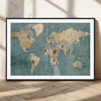 Classic World Map Canvas Print | Framed Vintage Map Wall Art