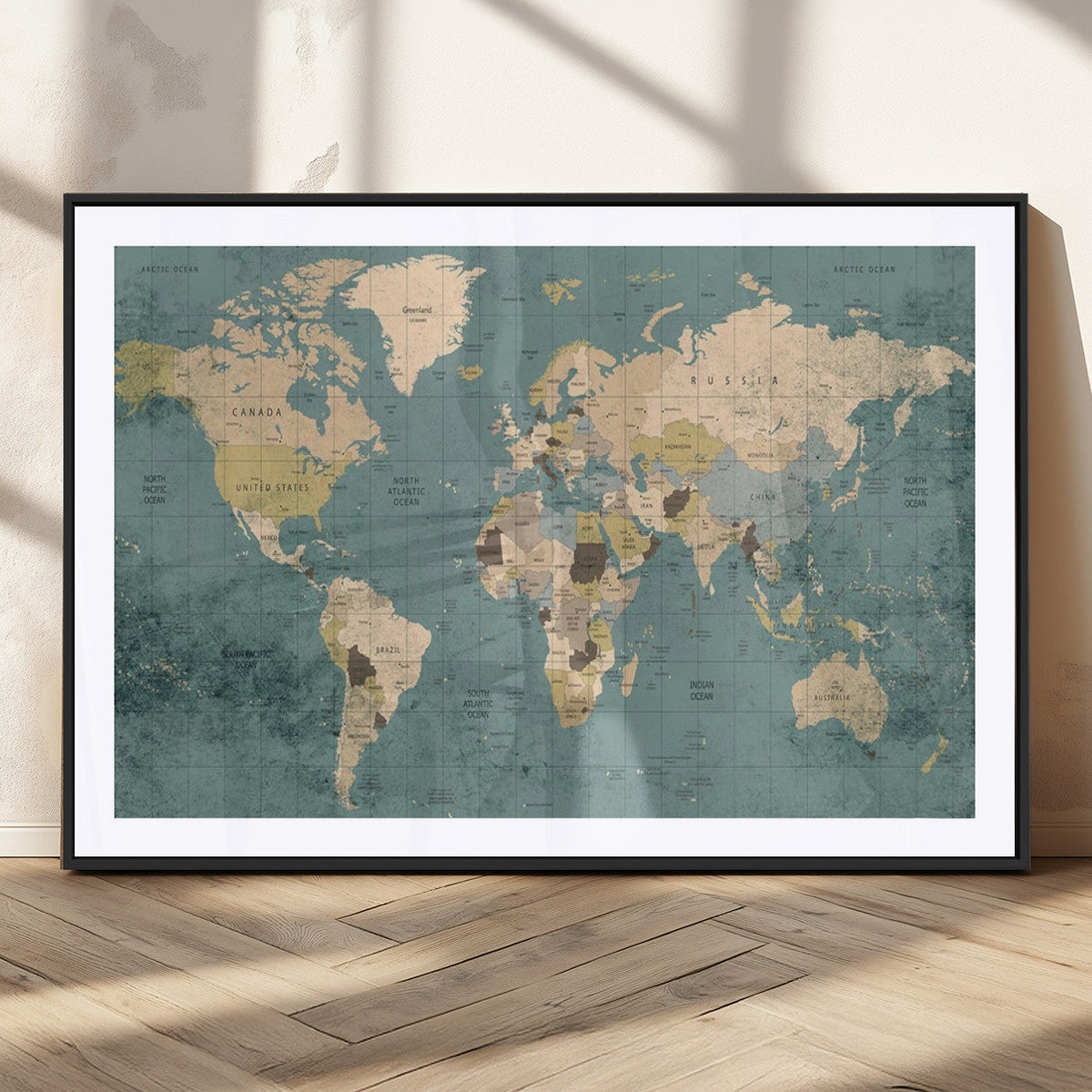 Classic World Map Canvas Print | Framed Vintage Map Wall Art