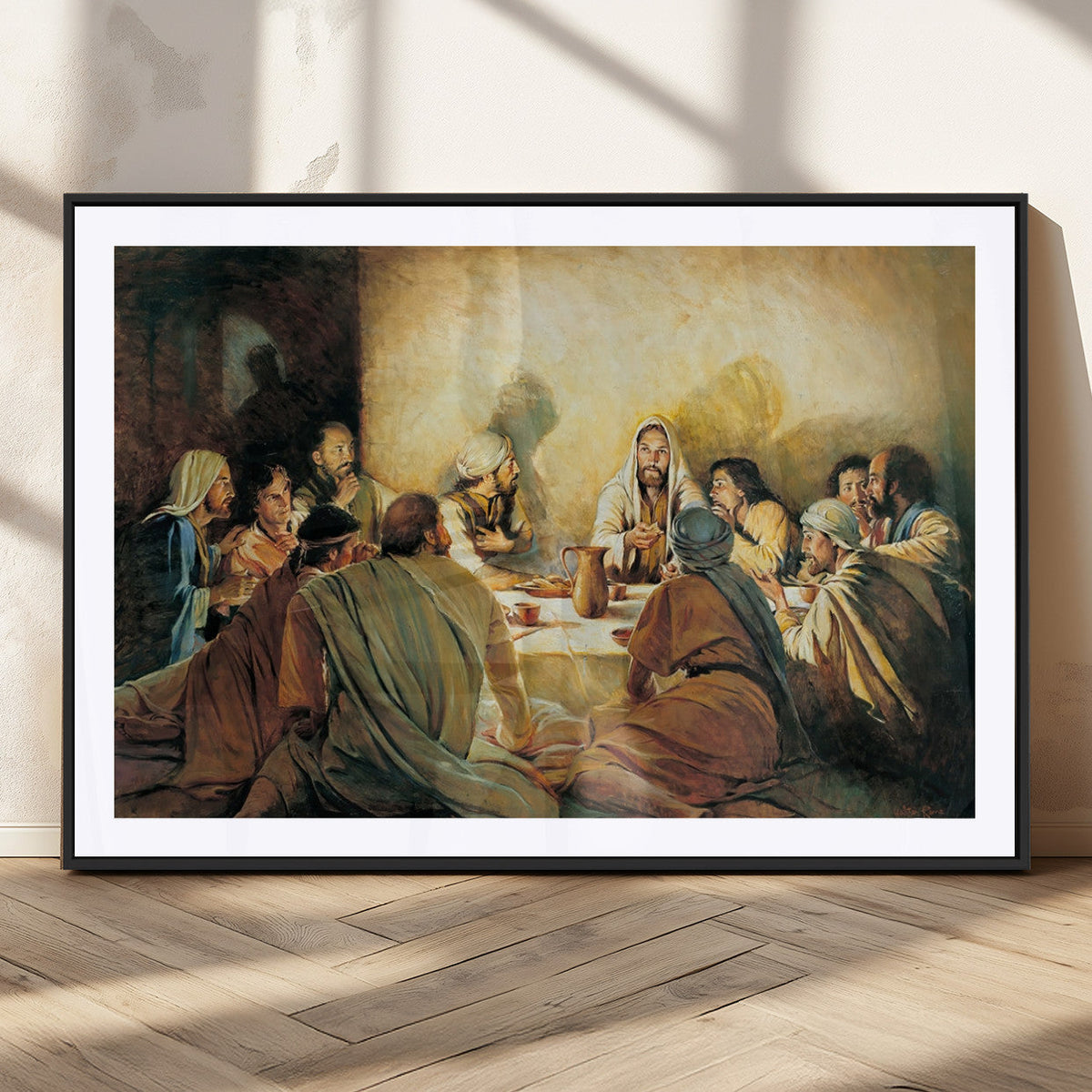 Last Supper Wall Art, Framed Jesus Canvas Print, Modern Biblical Religious Decor