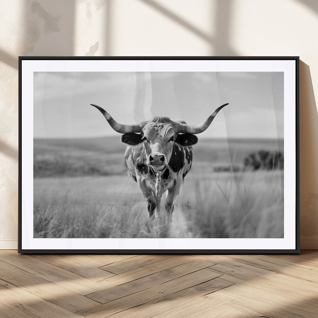 Texas Cow Longhorn Wall Art Canvas Print for Farm House Wall Art, Framed and Ready to Hang
