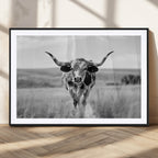 Texas Cow Longhorn Wall Art Canvas Print for Farm House Wall Art, Framed and Ready to Hang