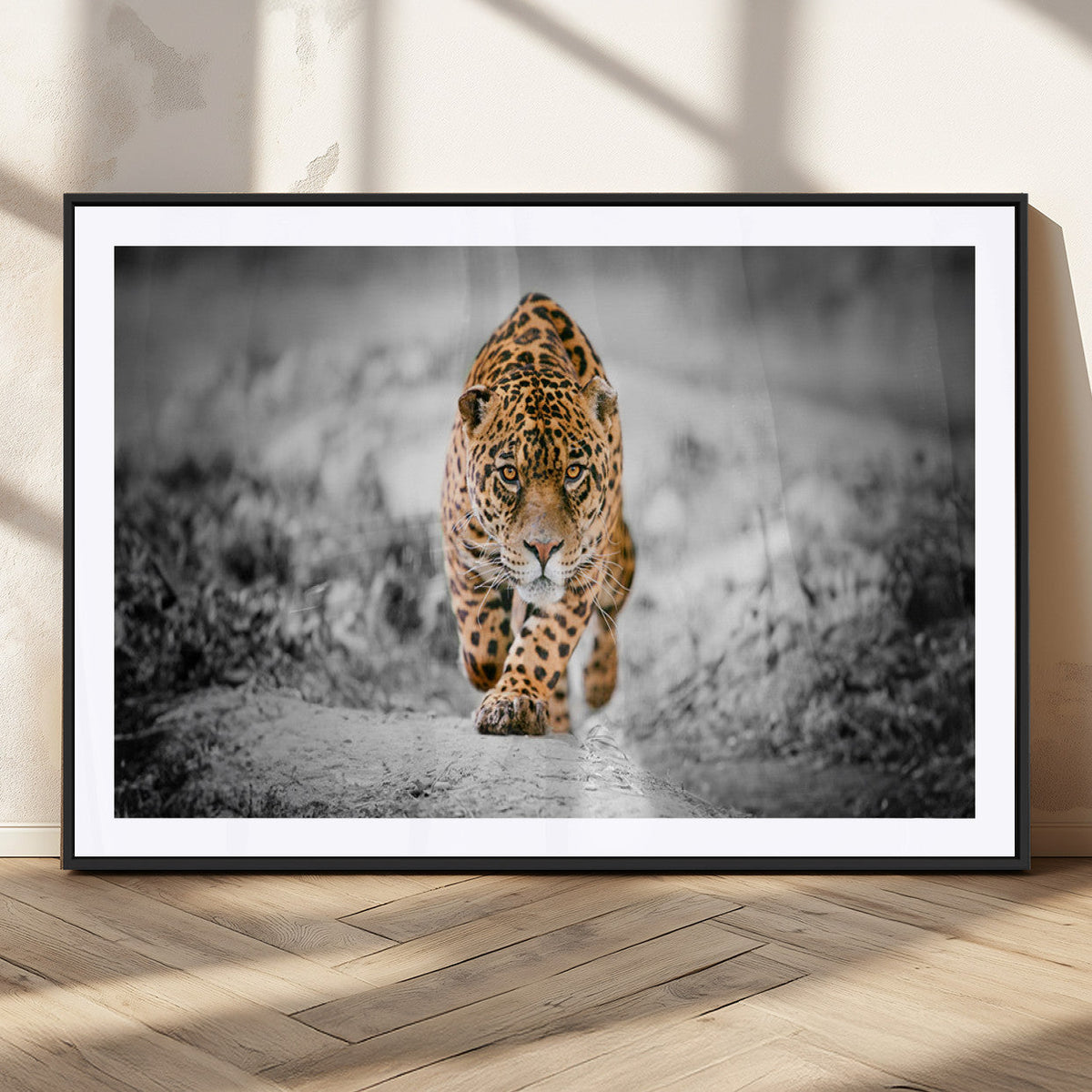 Jaguar Wall Art Canvas Print, Majestic Big Cat in Focused Pursuit