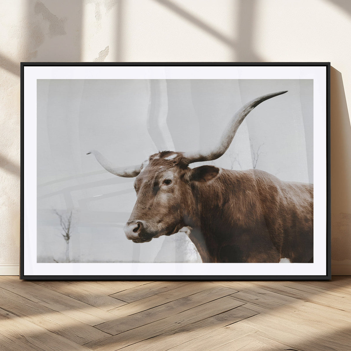 Rustic Bull Wall Art Canvas Print, Modern Longhorn Farmhouse Animal Decor