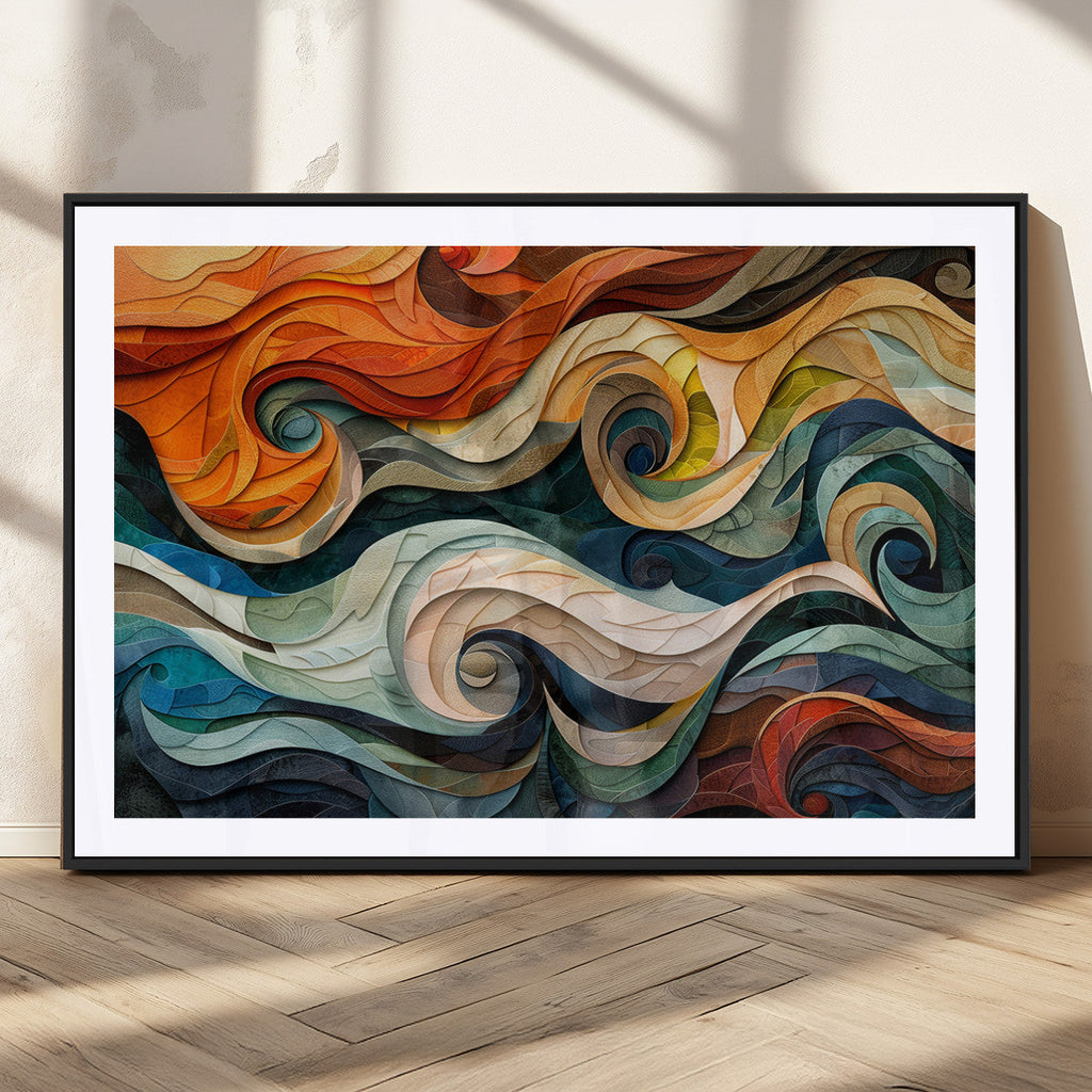 Abstract Wave Wall Art, Ready to Hang Framed Canvas Print | Extra Large 3 Piece Canvas Wall Art
