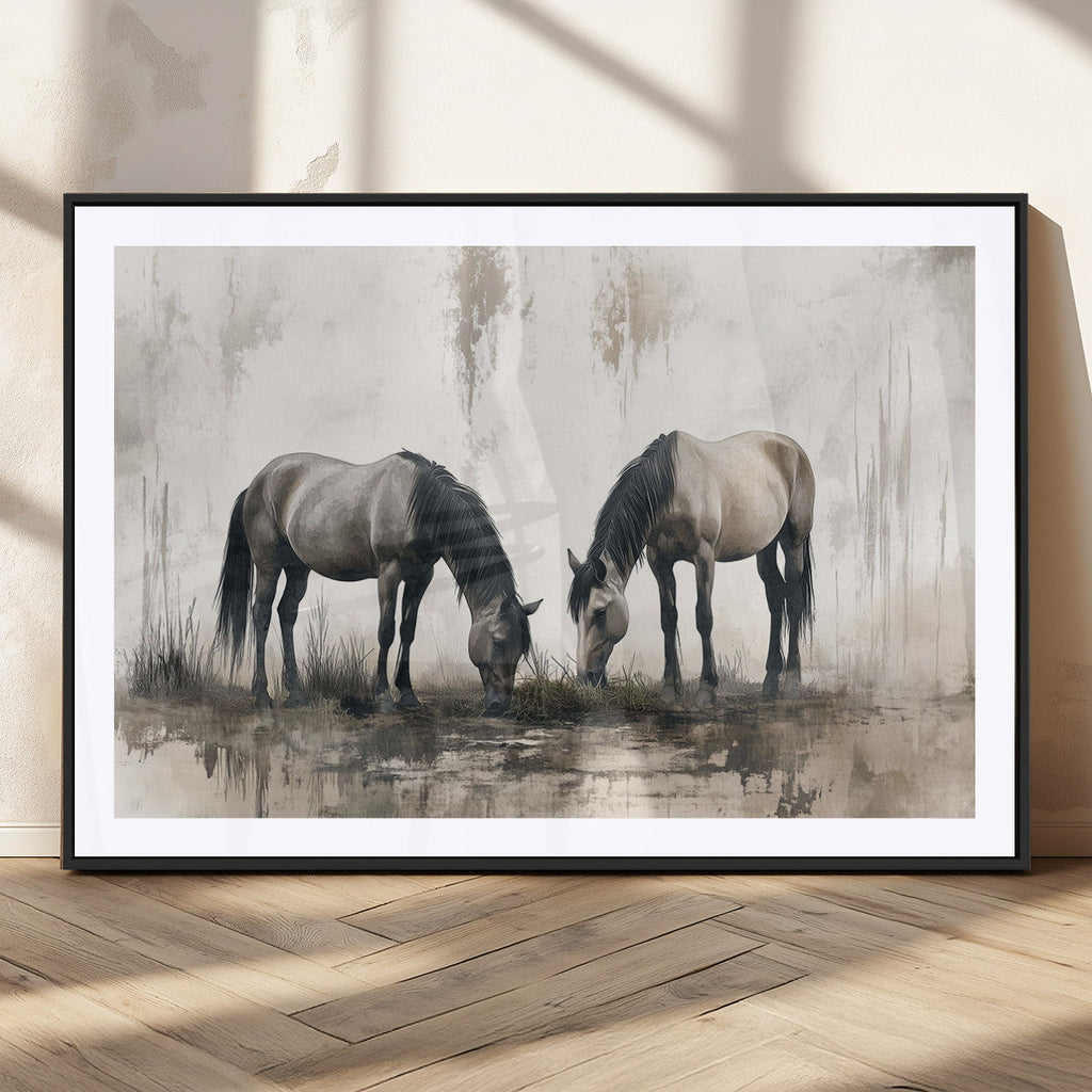 Chinese Ink Style Vintage Horses Wall Art Canvas Print